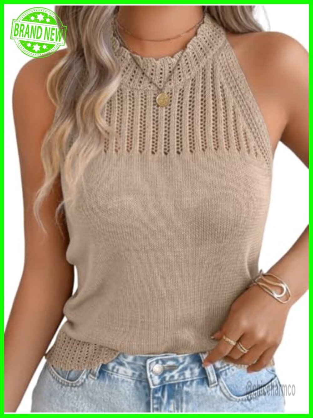Women's Summer Knit Tank Top Sleeveless High Neck Racerback Sweater Vest